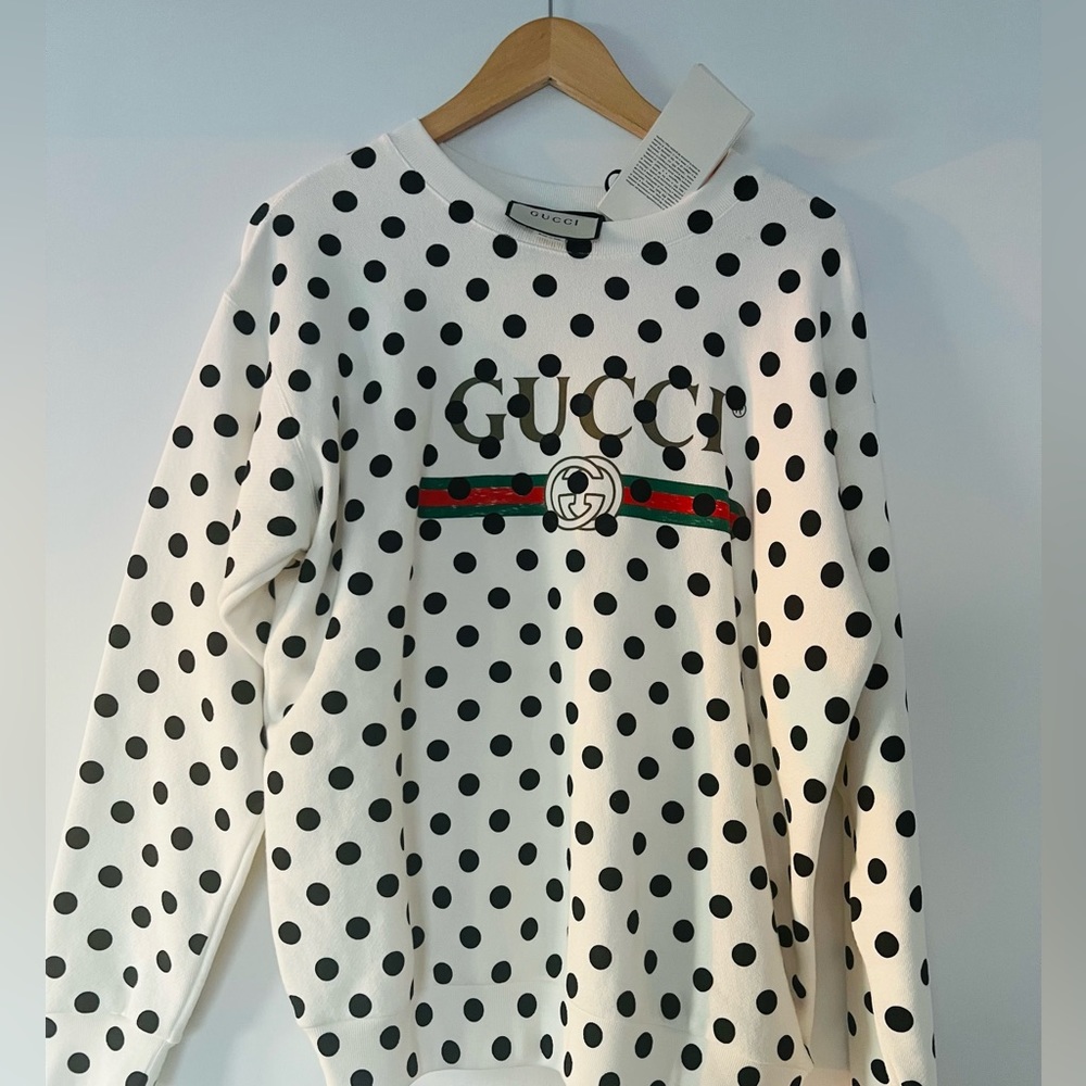 Chic NEW GUCCI logo print polka-dot white sweatshirt l80405